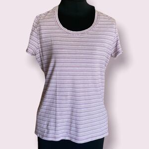 APOSTROPHE stretch striped cap sleeve top Purple and White Medium